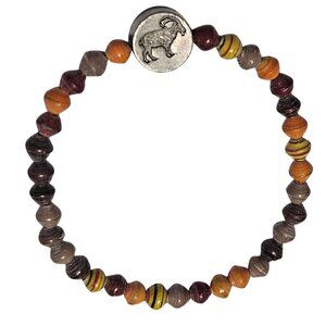 Boho Beaded Bracelet With N Ram Charm Handmade Paper Beads Elastic Fit Jewelry